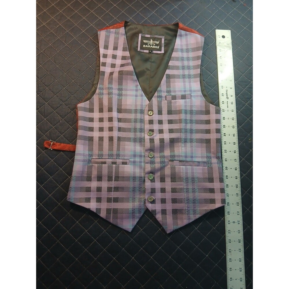 New Barabas Mens Suit Vest Small Multicolor Plaid Tiger Belted Party Paisley
